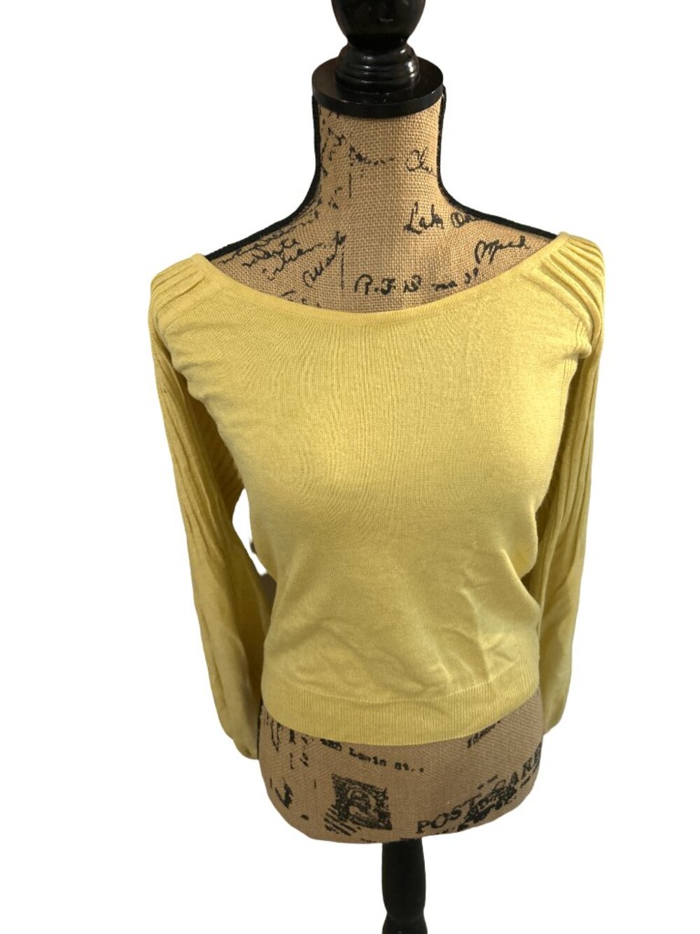 Rare NWOT Moda International Silk Cashmere Balloon Sleeve Sweater Yellow S